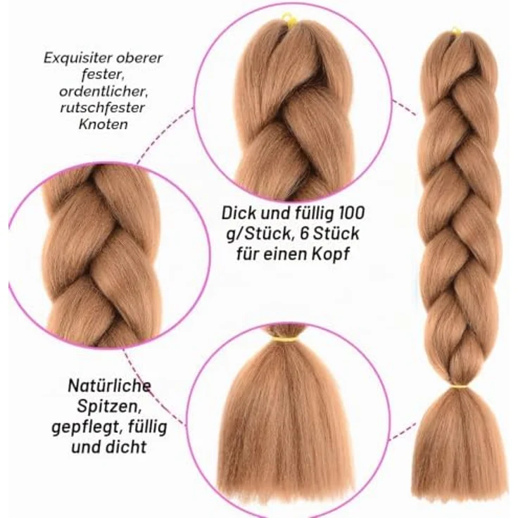 Shangxiu Jumbo Braiding Hair, Kunsthaar Extensions, 24" (60cm), braun, weich und langlebig, 600g, ideal für DIY Frisuren – Bild 2