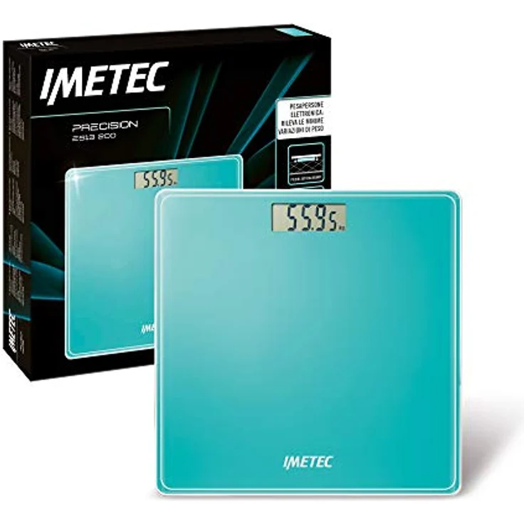 Imetec Precision ES13 200, elektronische Personenwaage, Erfassung minimaler Gewichtsschwankungen, Tragfähigkeit bis 180 kg, LCD, Display, gehärtetes Glas, Wassergrün – Bild 2