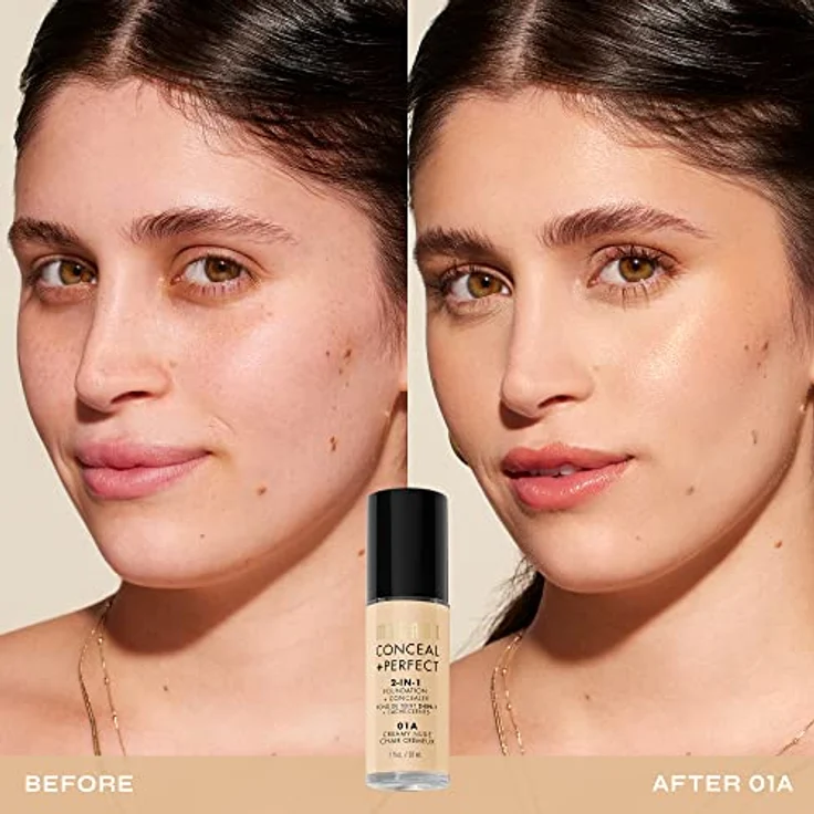 Milani Conceal And Perfect 2 in 1 Foundation + Concealer, Creamy Nude, 30 ml, sanfte Formel für alle Hauttypen – Bild 3