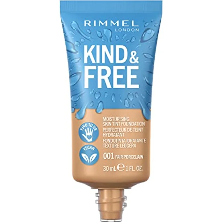 Rimmel Kind & Free, leichtes feuchtigkeitsspendendes Make-up mit veganer Formel, Farbton 001 Fair Porcelain, 30 ml