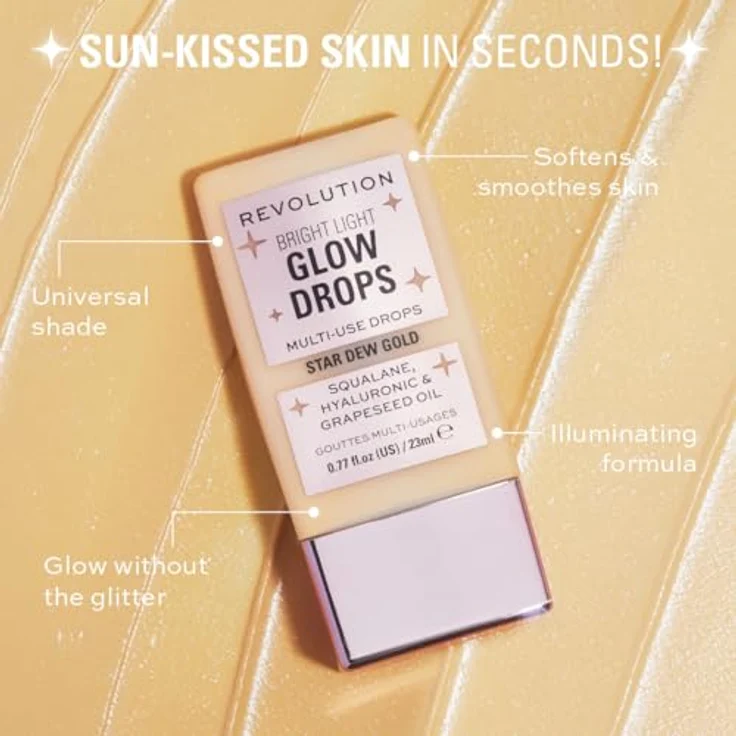 Revolution Beauty London, Bright Light Glow Highlighter Drops, illuminierendes Finish, Golden Star Dew, 23ml – Bild 2