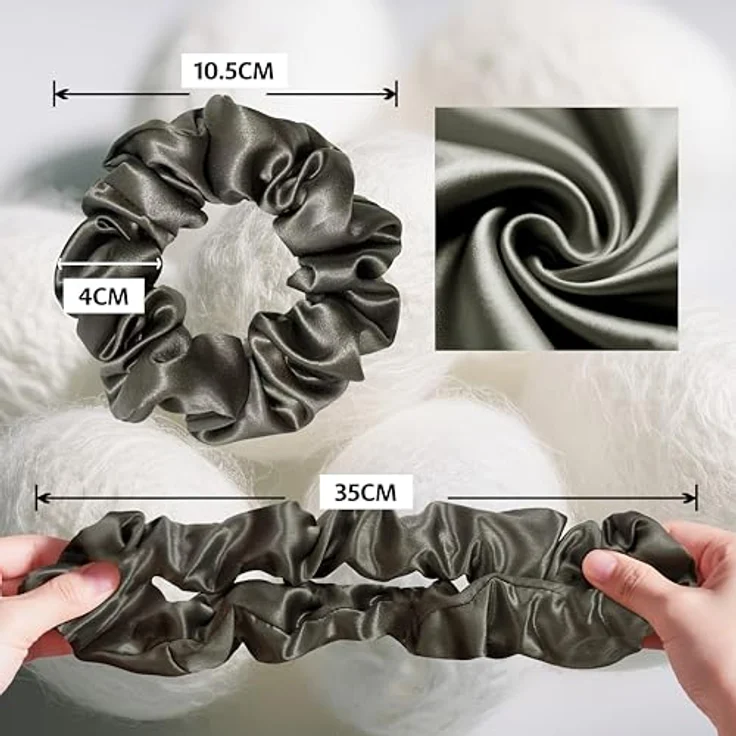 townssilk Seiden Scrunchie 2er-Set, 100% Maulbeerseide 6A/22 Momme, OEKO-TEX® zertifiziert, haarschonend & voluminös, elastisch ohne Abdrücke, IronGray – Bild 4
