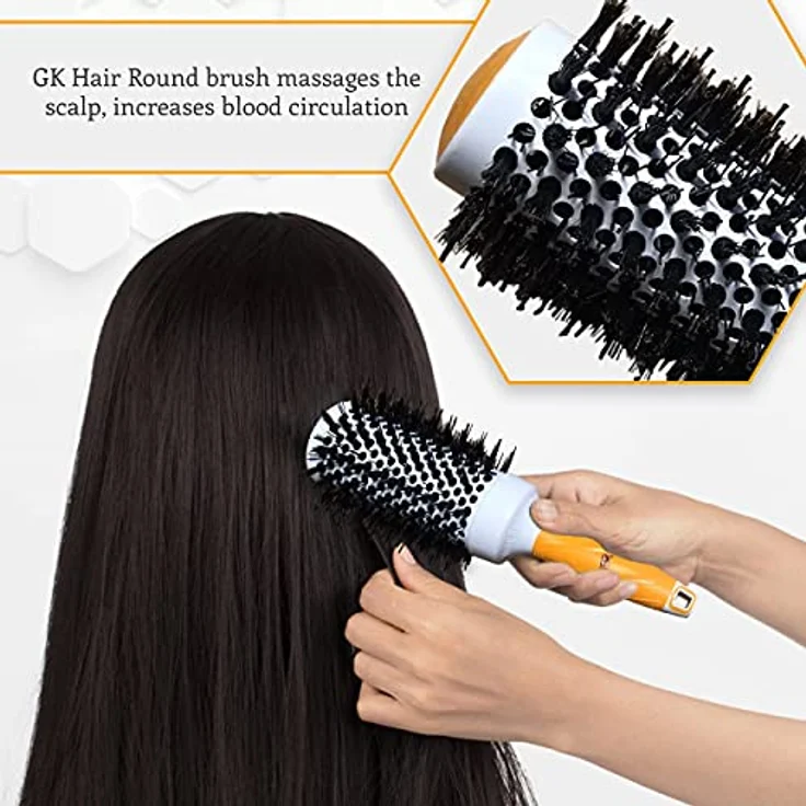 GK HAIR Rundbürste GKhair Extra Brush 43 mm mit Wildschweinborsten, ideale Haarglättung und Lockenbildung – Bild 2