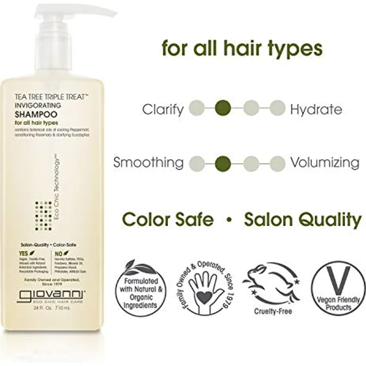 Giovanni Tea Tree Triple Treat Shampoo 710ml, erfrischendes Shampoo mit biologischen Ölen für kräftiges und gepflegtes Haar – Bild 2