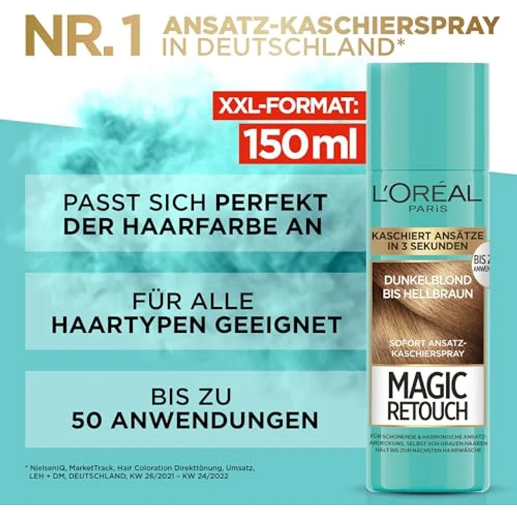 L'Oréal Paris Magic Retouch Ansatz-Kaschierspray, XL-Vorteilspack für stufenlose Übergänge, Dunkelblond bis Hellbraun, 150 ml – Bild 2