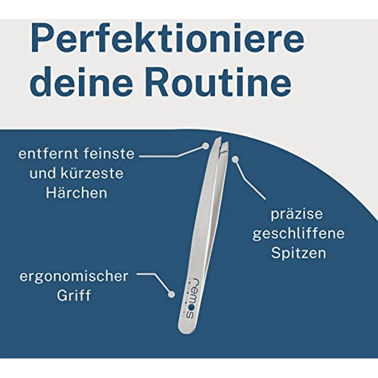 REMOS Profi Pinzette mit extra feinen Spitzen zum Zupfen der Augenbrauen, rostfreier Edelstahl, satin-finish mit Schutzetui – Bild 3