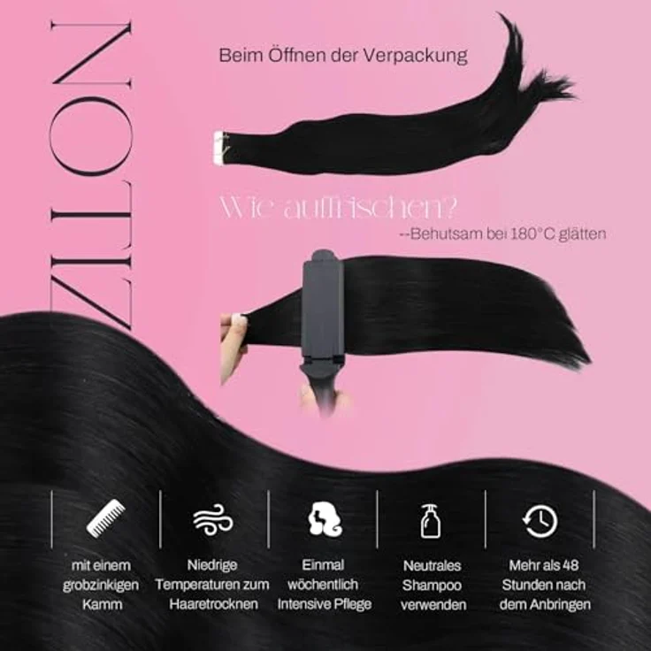 Moresoo Tape In Extensions Echthaar, Tiefschwarz, nahtlos, 35 cm, 20 Stück, 40 g, seidig glatt, Remy, voluminös für Hochzeit und Party – Bild 5