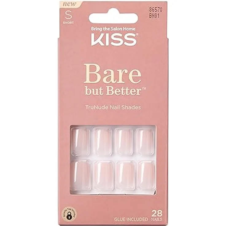 KISS Bare But Better Short, künstliche Fingernägel 28 St., einfach anzuwenden, langlebig, mit Kleber