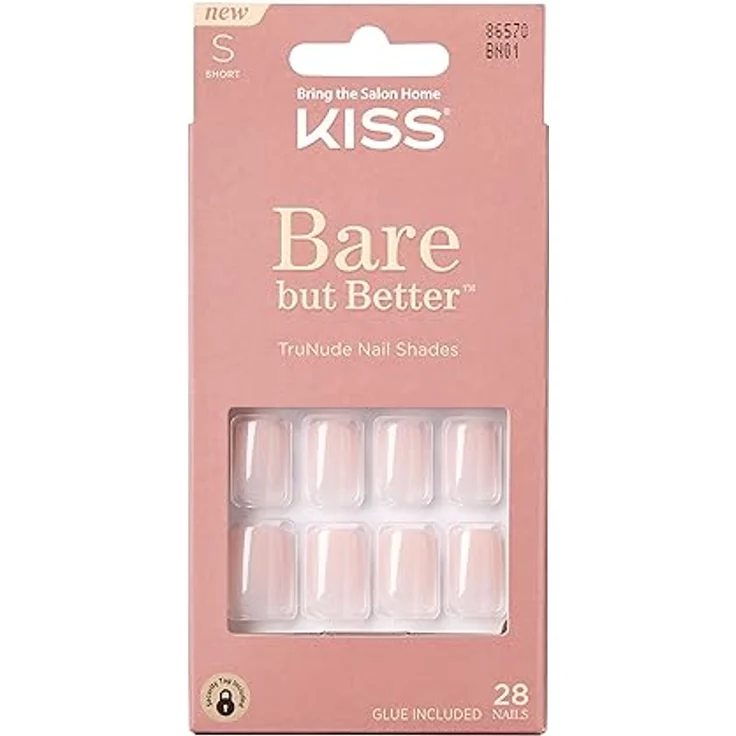 KISS Bare But Better Short, künstliche Fingernägel 28 St., einfach anzuwenden, langlebig, mit Kleber – Bild 1