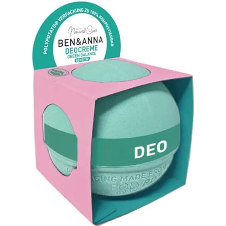 Ben & Anna Natural Green Explosion Deo Creme, 45g, veganes Naturdeodorant ohne Aluminium, für alle Hauttypen, kompostierbare Verpackung