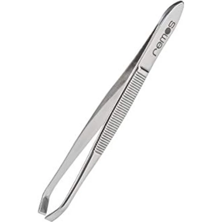 remos professional body care REMOS Pinzette, rostfreier Edelstahl mit schräger & gekröpfter Spitze, 8 cm, rutschsicher und hygienisch – Bild 1
