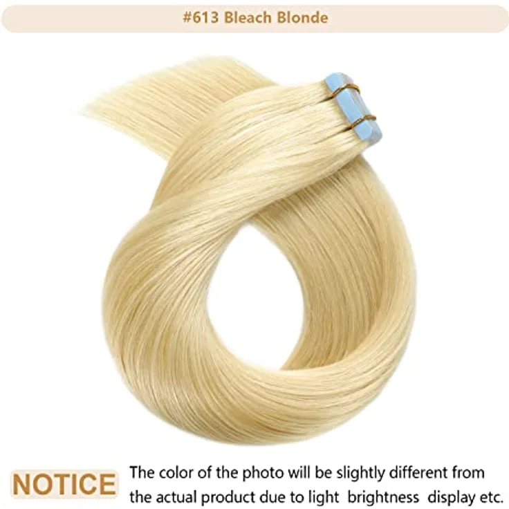 YILITE Tape Extensions Echthaar 35cm #613 Bleichblond, 20 Stück/Packung, 40g, unsichtbare, seidig gerade Haarverlängerungen – Bild 2