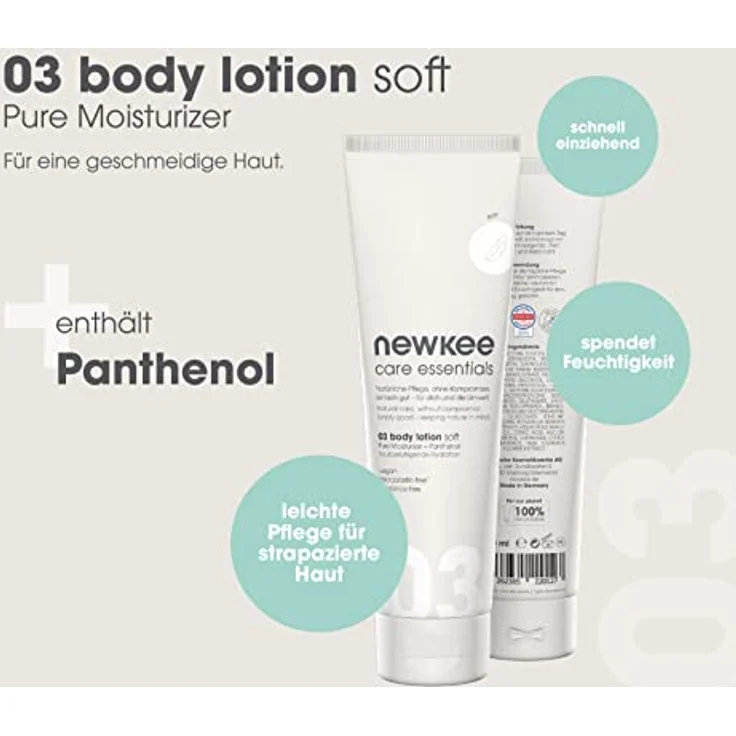 newkee body lotion sanft (150 ml) Körperlotion soft, Vegan, für trockene Haut, von Manuel Neuer und Angelique Kerber – Bild 3