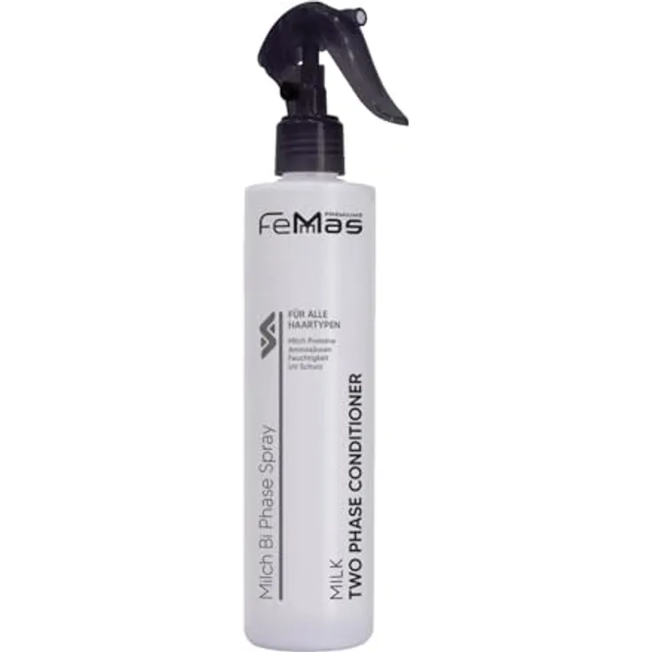 FemMas Bi-Phase Spray Milk Sofortpflege 320ml, Leave-in Conditioner mit Milchproteinen für Glanz, Geschmeidigkeit und Haarausfallprophylaxe