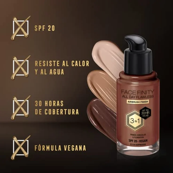 Max Factor Facefinity 3-in-1 All Day Flawless Liquid Foundation LSF 20-110 Espresso 30ml – Bild 5