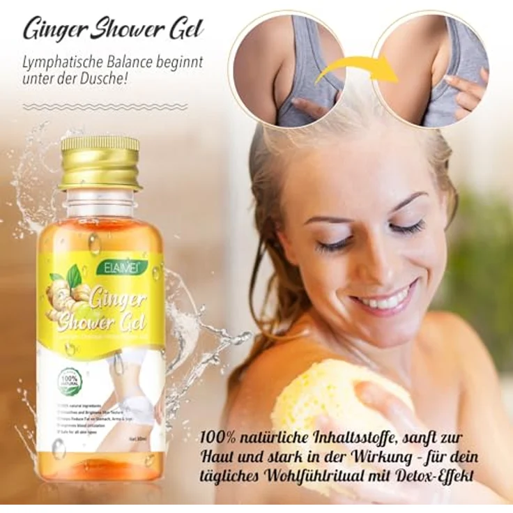P-Beauty Ingwer Duschgel 1er Set, pflanzliches Duschgel mit wärmendem Effekt, Lymphdrainage Pflege, mit Ingwer, Ginseng, Rosmarin & Artemisia, 3x30ml – Bild 4