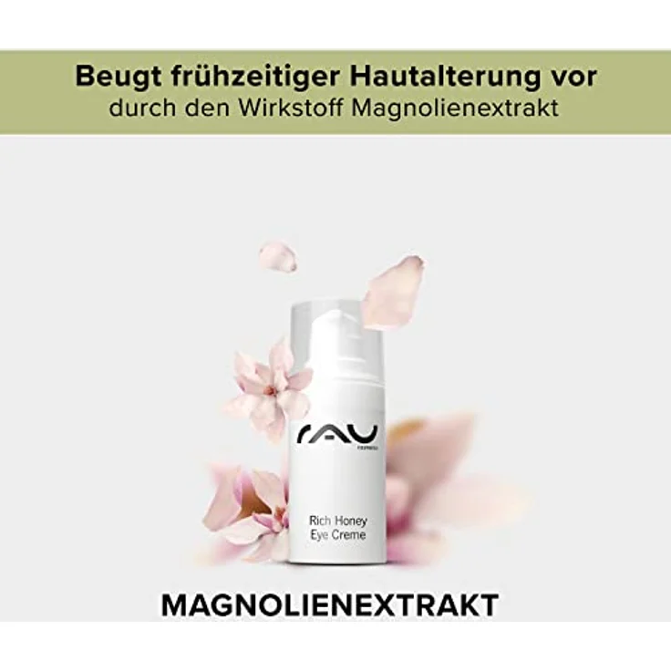 RAU Cosmetics Augencreme für sehr trockene Haut - Rich Honey Eye Cream 15 ml - Reichhaltige Anti Aging Augenpflege mit Shea Butter & Kakao Butter, Avocadoöl, Grüner Tee, Rosenwasser & Vitamin E – Bild 5