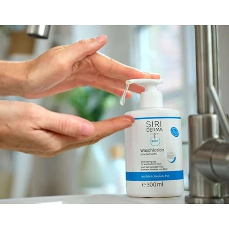 SIRIDERMA Waschlotion | Basisches Waschgel für Gesicht, Hände und Körper | Auch bei trockener Haut und Neurodermitis (ohne Parfum, 300 ml) – Bild 3