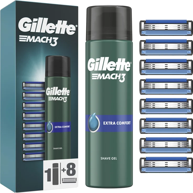Gillette Venus Mach3 Rasierklingen, 8 Ersatzklingen + Extra Comfort Rasiergel 200 ml, für eine gründliche und sanfte Rasur
