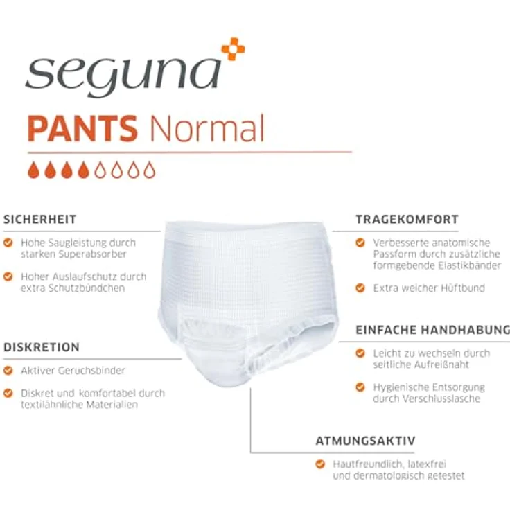 Seguna SEGUNA Pants Normal, Inkontinenz Pants, Windelhosen für Erwachsene, Frauen, Männer, Inkontinenzhosen bei Blasenschwäche (M (Beutel 20 Stück)) - Saugleistung 900 ml, Hüftumfang 80-135 cm, extra Schutzbündchen, 20 Stück – Bild 4