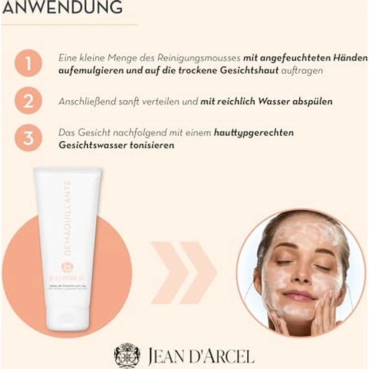 JEAN D'ARCEL DÉMAQUILLANTE crème nettoyante anti-âge – Anti-Aging-Reinigungsmousse für ein verfeinertes Hautbild – Mit Mandel-Öl & Allantoin – 200 ml – Bild 4