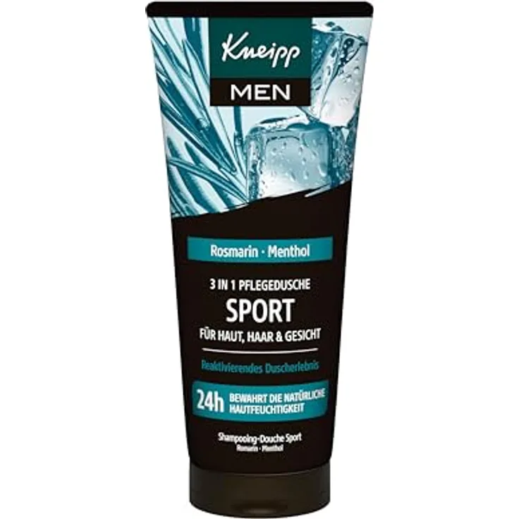 Kneipp MEN 3in1 Pflegedusche Sport, erfrischendes Duschgel für Körper, Haar und Gesicht mit Rosmarinöl & Menthol, 200 ml