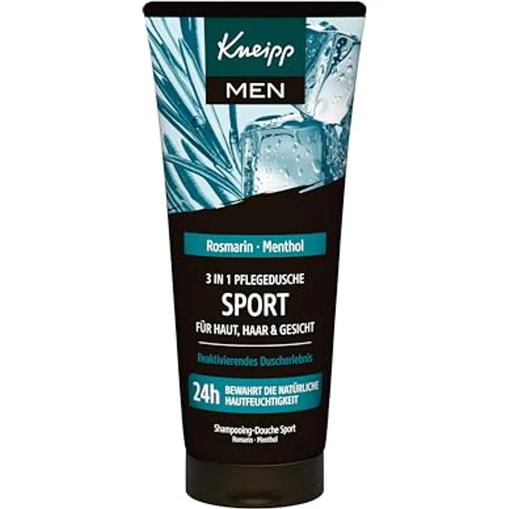 Kneipp MEN 3in1 Pflegedusche Sport, erfrischendes Duschgel für Körper, Haar und Gesicht mit Rosmarinöl & Menthol, 200 ml – Bild 1