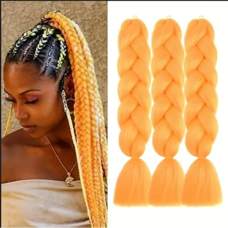 Shangxiu Orange Kunsthaar zum Einflechten, 3 Packs, 24" Yaki Textur, hitzebeständig, 300g – Bild 1