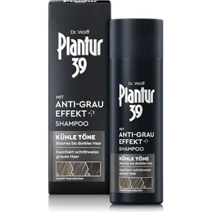 Plantur 39 Anti-Grau Effekt Shampoo, 200 ml - Für kühle Töne, kaschiert graue Haare ohne Färben, Coffein-Shampoo für braunes bis dunkles Haar