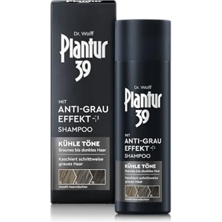Plantur 39 Anti-Grau Effekt Shampoo, 200 ml - Für kühle Töne, kaschiert graue Haare ohne Färben, Coffein-Shampoo für braunes bis dunkles Haar – Bild 1