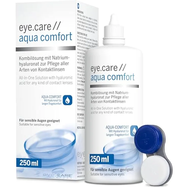 EYE CARE COMPANY Eye.care Kontaktlinsen Flüssigkeit - Premium 250ml mit Hyaluron, antibakterieller Behälter, für alle weichen Kontaktlinsen