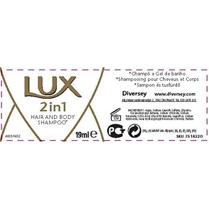 Diversey Lux Professional, 2in1 Duschgel und Shampoo, für Hotel & Pension, 50 x 19 ml (Mini) – Bild 4
