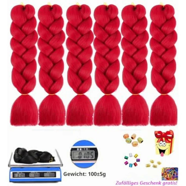 Shangxiu Rot Braiding Hair, 24" (60cm) Premium Hitzebeständige Kunsthaarverlängerungen, 6pcs/lot, Yaki Gerade Textur zum Einflechten – Bild 3