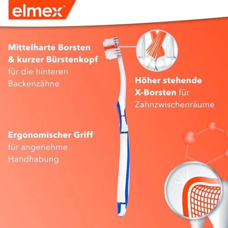 Elmex Kariesschutz Inter X Zahnbürste Kurzkopf mittel, 1 Stück, mit Kreuzweise, mit Interdentalborsten – Bild 2