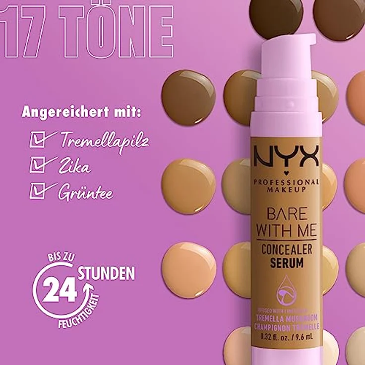 NYX Professional Makeup Abdeckendes Serum mit natürlichem Finish und mittlerer Deckkraft, Concealer gegen Unreinheiten, Augenringe und Rötungen, Bare With Me, Medium Golden, 1 x 9,6 ml – Bild 4