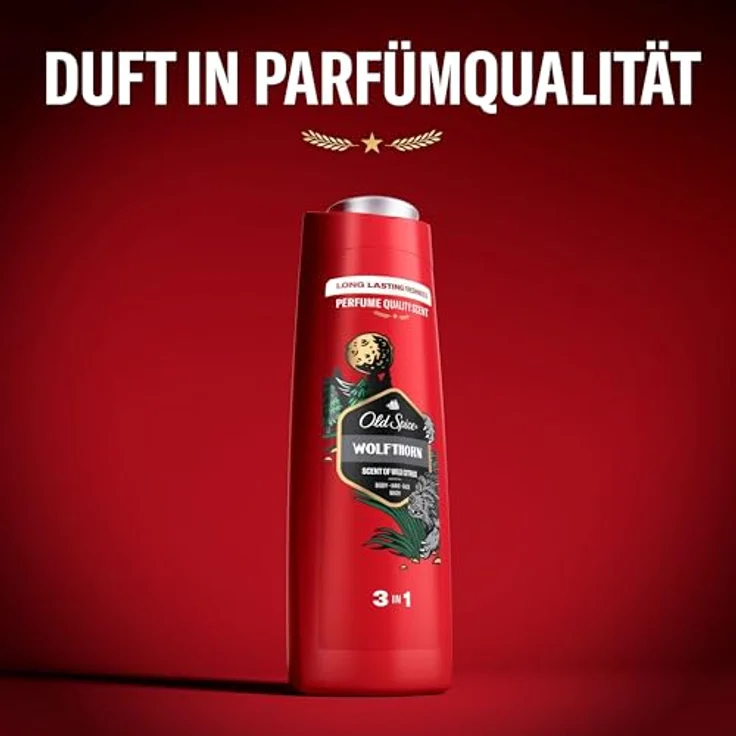 Old Spice Wolfthorn 3-in-1 Duschgel und Shampoo für Männer, 400ml, langanhaltender, frischer Duft in Parfümqualität, Tiefenreinigung für Haare-Gesicht-Körper, sanftes Hautgefühl – Bild 3