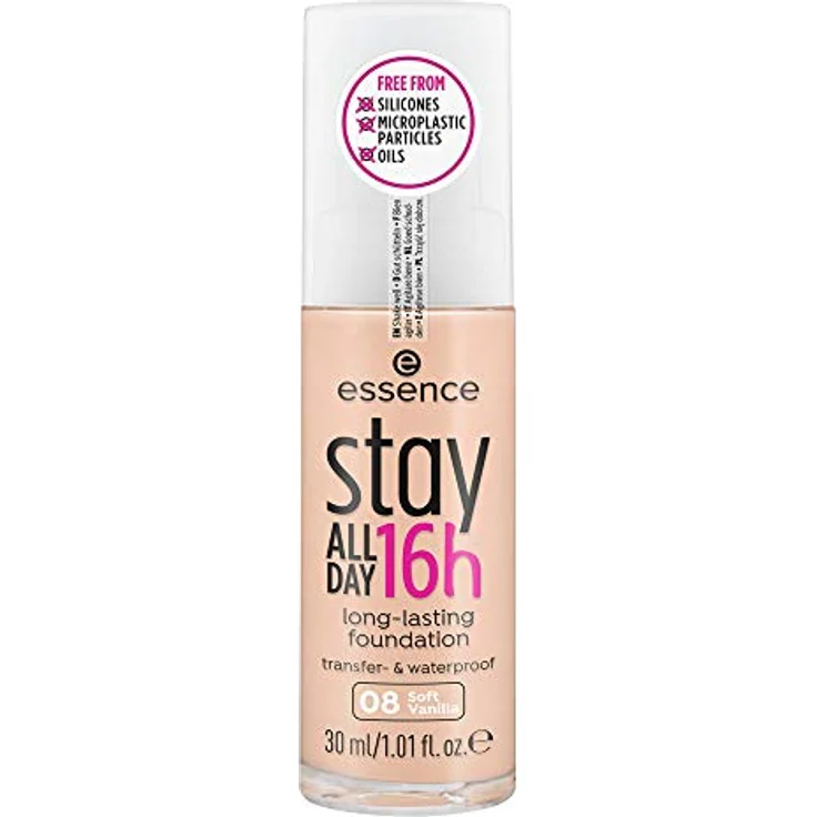 essence stay ALL DAY 16h long-lasting Foundation, Make Up, wischfest, wasserfest, Nr. 08 Soft Vanilla, nude, langanhaltend, mattierend, weichzeichnend, matt, vegan, ölfrei, wasserfest (30ml) – Bild 2