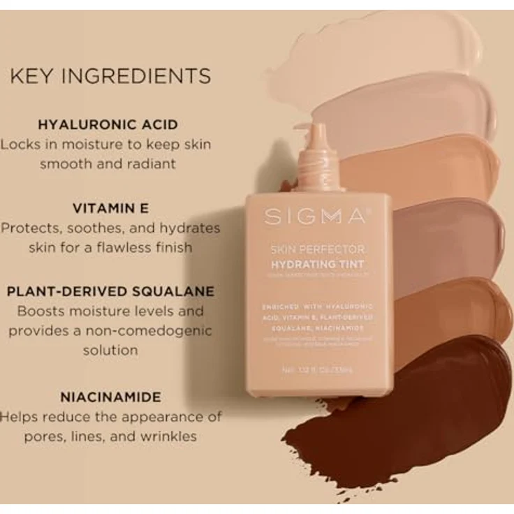 Sigma Beauty Skin Perfector Hydrating Tint, natürlich deckendes Make-up mit Hyaluronsäure, Farbton 5, 33 ml – Bild 5