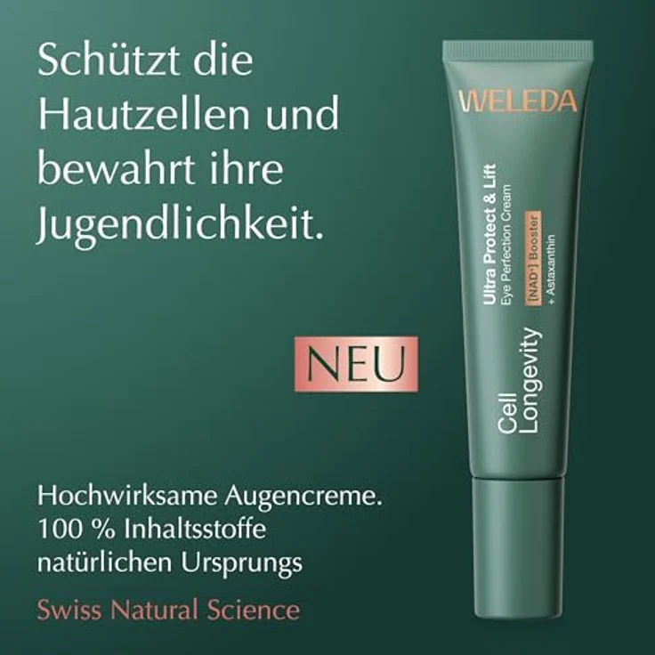 WELEDA Cell Longevity Ultra Protect & Lift Eye Perfection Cream, Naturkosmetik Augenpflege mit [NAD⁺] Booster & Astaxanthin, reduziert Falten & strafft die Augenpartie, vegan, 15ml – Bild 2