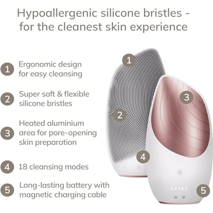 GESKE SmartAppGuided™ Sonic Thermo Facial Brush 6 in 1, Gesichtsreinigungsbürste mit Wärmefunktion und Massage, magnetisches Ladekabel, ultrahygienisch – Bild 2