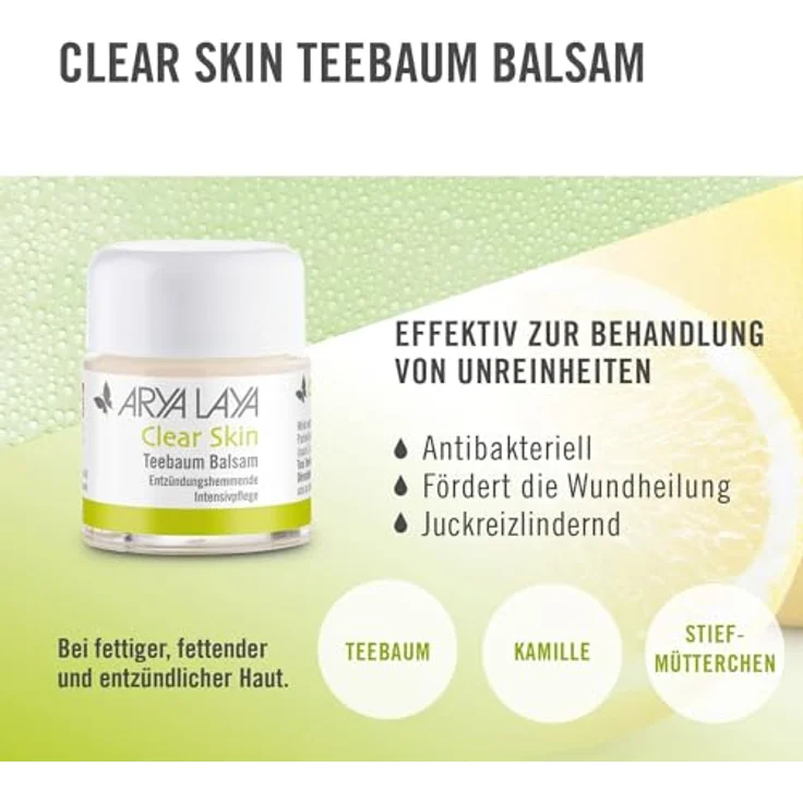 ARYA LAYA Clear Skin Teebaum Balsam, 20 ml: Intensivpflege als Maske oder partiell - wirkt der Ausbreitung von Bakterien & Entzündungen entgegen, bei fettiger, fettender & entzündlicher Haut, vegan – Bild 2