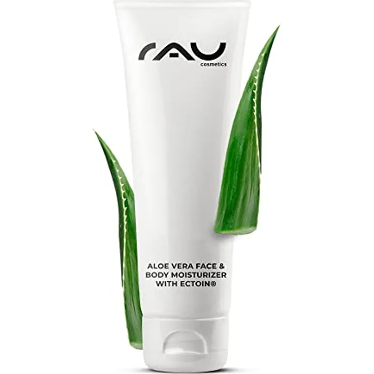 RAU Cosmetics Reines Aloe Vera Gel mit Ectoin & Kamille - Feuchtigkeitscreme für Gesicht & Körper - Trockene, Gereizte, Unreine & Reife Haut - 50 ml