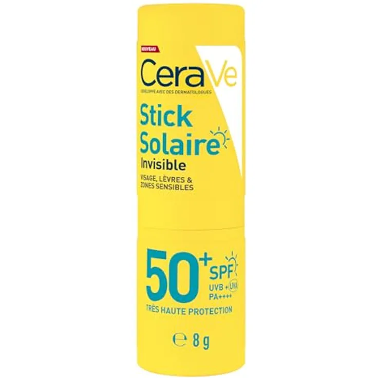 CeraVe Invisible Sun Stick LSF 50+, Sehr hoher UVA- und UVB-Schutz, 8 g, schweißresistent und rückstandsfrei