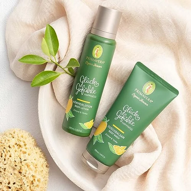 PRIMAVERA Glücksgefühle Duschbalsam 200 ml – Duschgel, Naturkosmetik, Zitrone und Tonka Duft, reinigt sanft, rückfettend, vegan – Bild 4