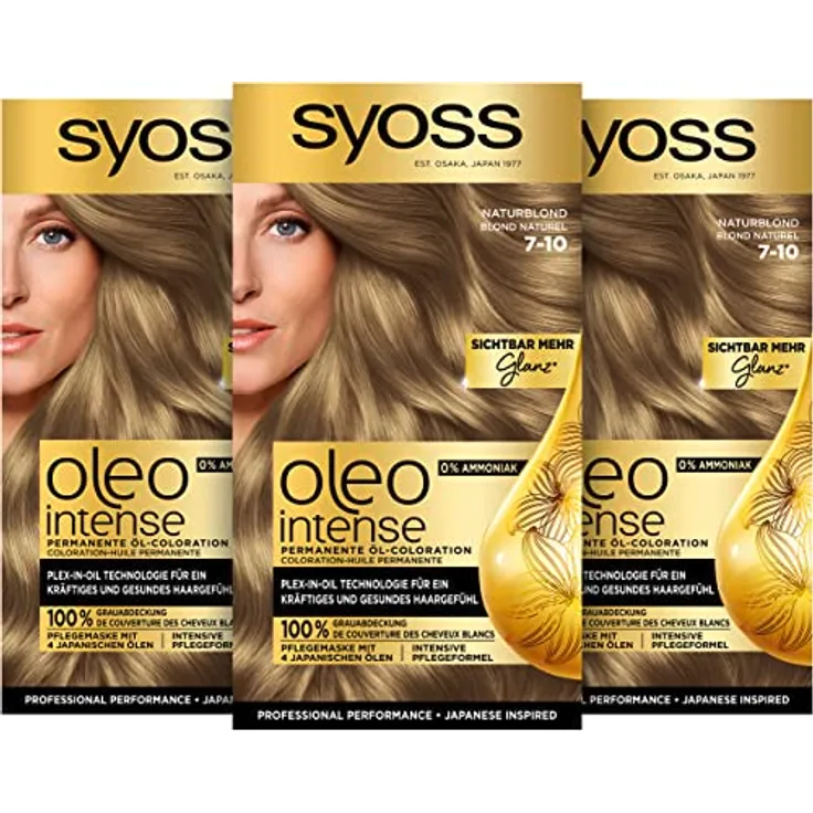 SYOSS Oleo Intense Permanente Öl-Coloration, Haarfarbe 7-10 Naturblond, mit pflegendem Öl & ohne Ammoniak, 3er Pack (3 x 115 ml)