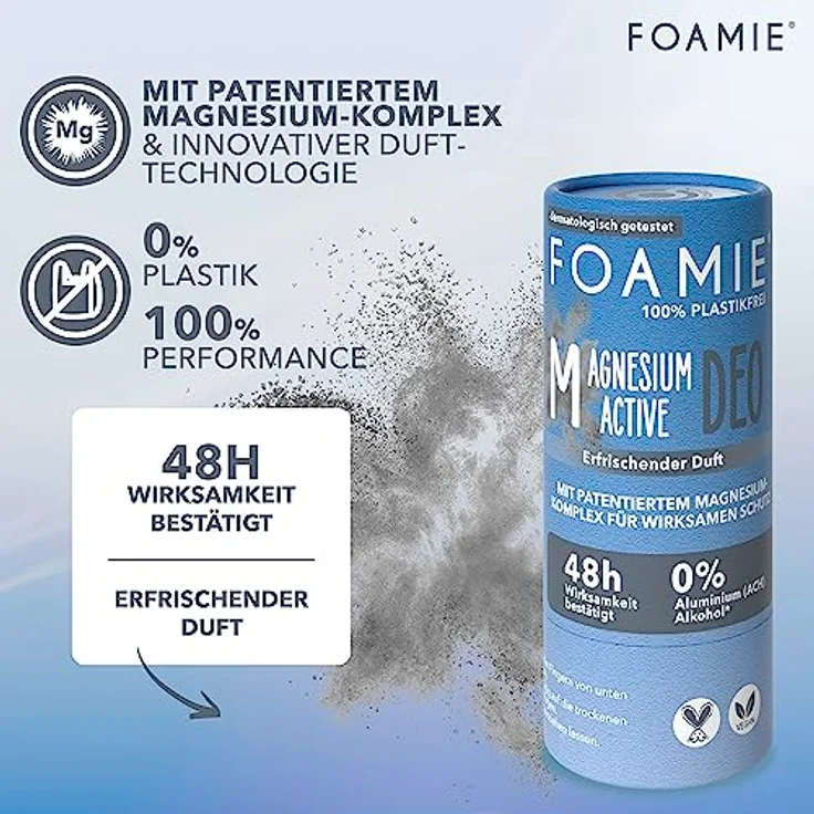 Foamie Festes Deodorant Herren "Refresh", Deo-Stick Intensiv-Erfrischendem Duft, 48h Wirksames Deodorant ohne Aluminium, Deostift vegan & plastikfrei, 40g – Bild 5