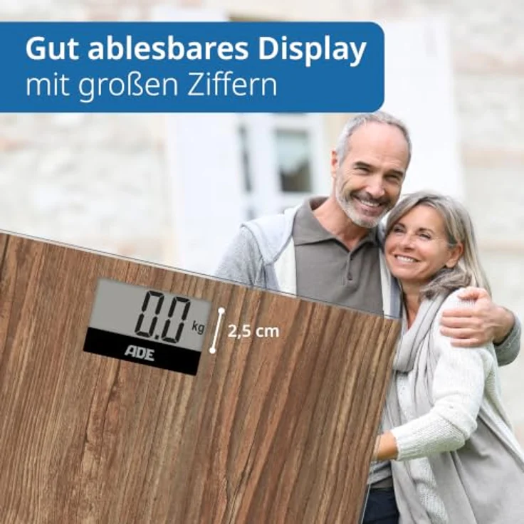 ADE Digitale Körperwaage BE2004 Holly, Holzoptik mit großem Display, rutschhemmender Sicherheitsglas-Wiegefläche, genaue Gewichtsangaben bis 180 kg – Bild 3