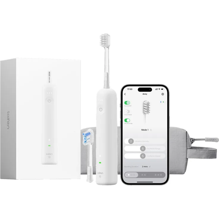 Laifen Wave Spezial Elektrische Zahnbürste mit 2 Bürstenköpfen, 60°-Oszillation, 50 Tage Akkulaufzeit, USB-C, Reisetasche