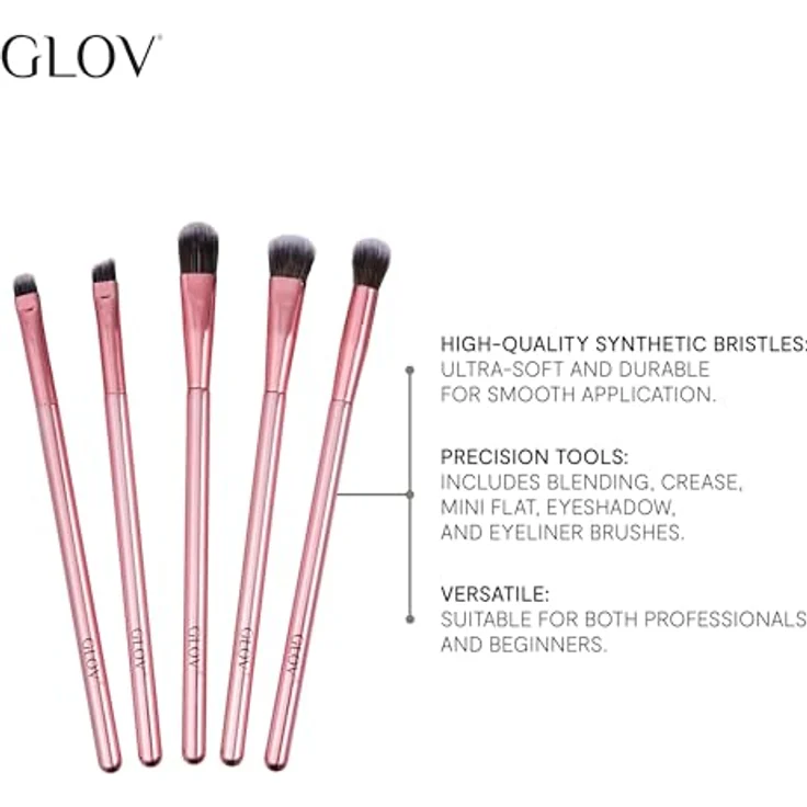 GLOV Accessories Pinselset für die Augen, 5-teiliges Set in Pink, vielseitige Make-up Pinsel für Lidschatten und Eyeliner – Bild 2