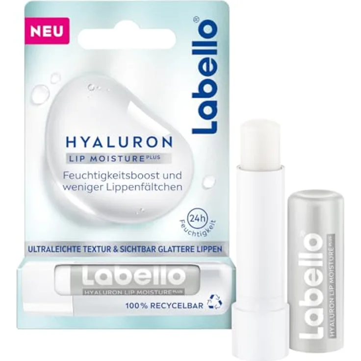 Labello Hyaluron Lip Moisture Plus, Lippenpflegestift mit Hyaluronsäure für 24h Feuchtigkeit, ultraleichte Textur, 5,2 ml